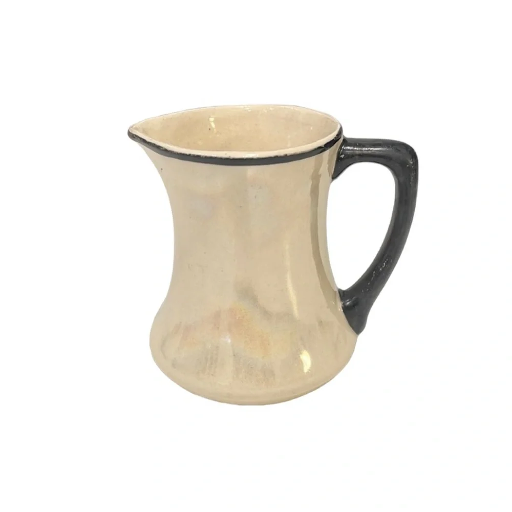 Vintage 1930s Luster Ware White Iridescent Creamer Pitcher w/ Black Handle